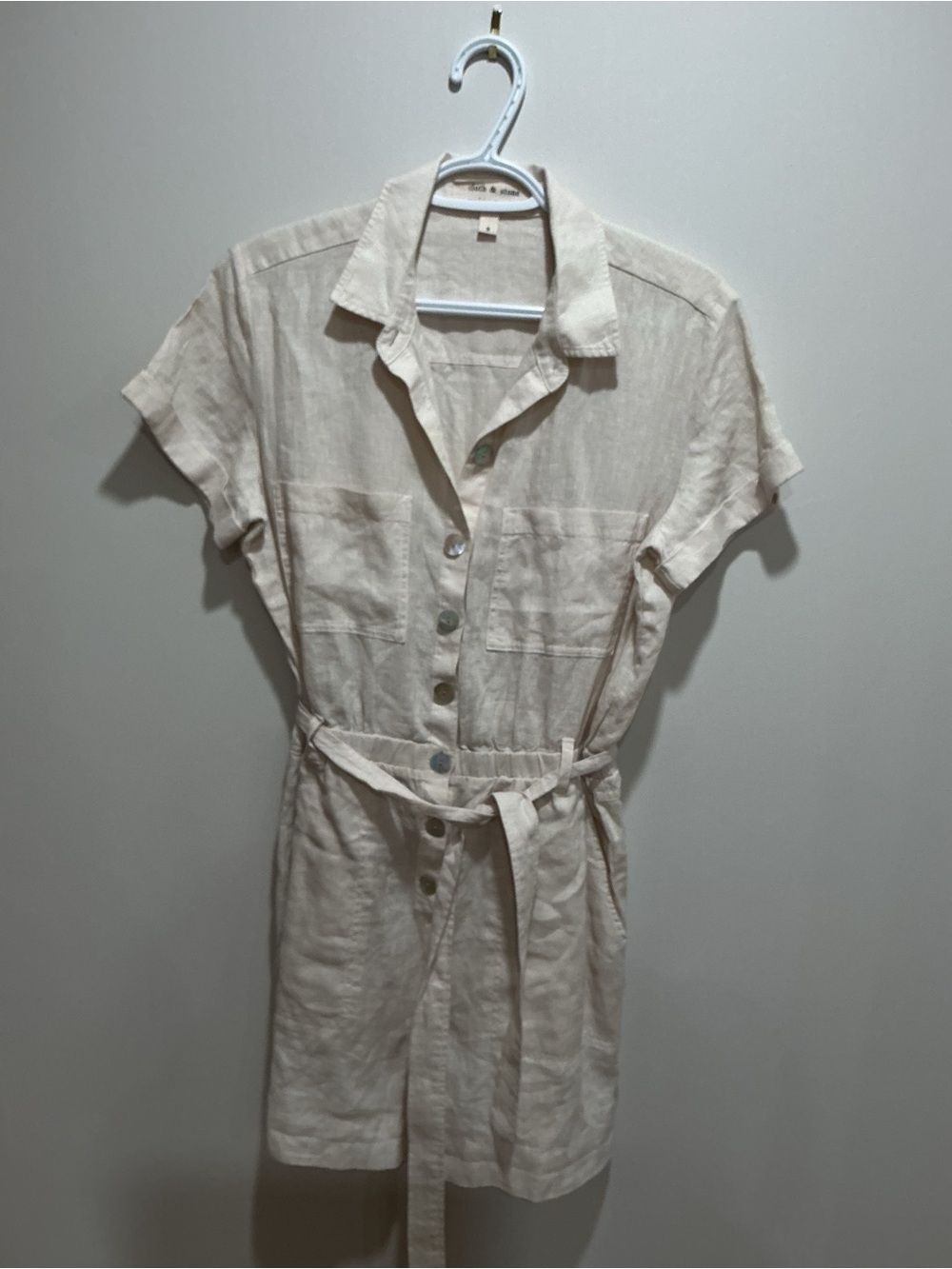 Cloth and stone Button-Front Short Sleeve Linen jumpsuit size small